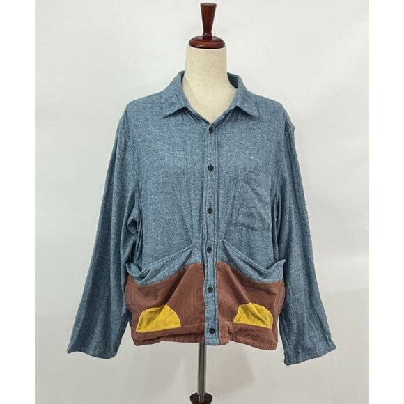 FLUX BENE OS S M Blue Sketchbook Jacket Cotton Corduroy Flannel Top Shacket Fall - Picture 5 of 8